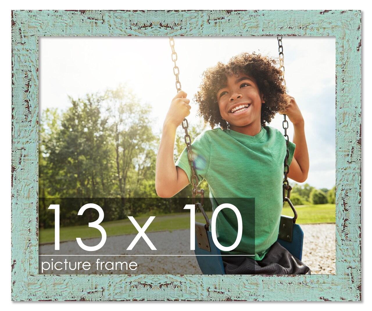 Photo Size Shabby Chic Green Picture Frame - UV Acrylic, Foam Board Backing, Hanging Hardware